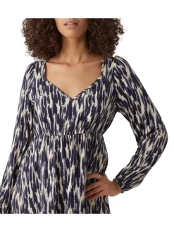 Robe courte écrue mouchetée à coupe ajustée col v et à manches courtes