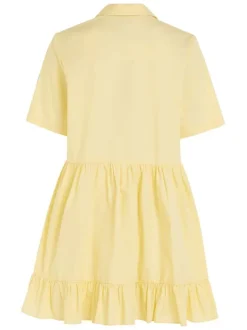 Robe courte en coton biologique jaune unie à coupe babydoll et col italien