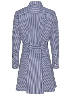 Robe courte en coton biologique marine rayé à coupe cintrée et col français