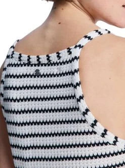 Robe courte en coton blanche et noire à coupe droite pourvue d'un col rond
