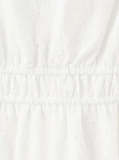 Robe courte en coton blanche unie pourvue d'une taille élastiquée