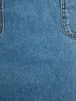 Robe courte en coton bleue à coupe droite pourvue d'un col chemise
