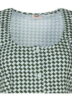 Robe courte en coton ciel avec imprimé géométrique sapin et sans manches
