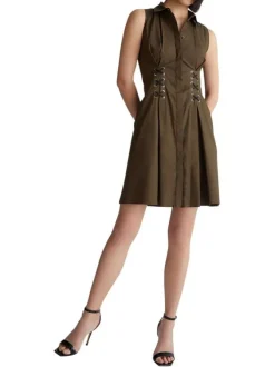 Robe courte en coton kaki avec une coupe ajustée et un col italien