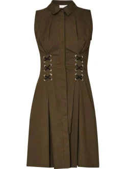 Robe courte en coton kaki avec une coupe ajustée et un col italien