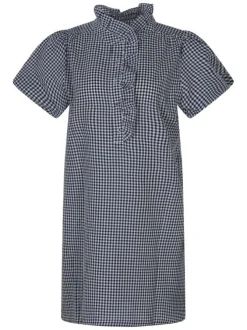 Robe courte en coton marine imprimée pourvue d'une coupe droite