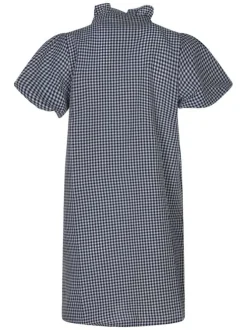Robe courte en coton marine imprimée pourvue d'une coupe droite