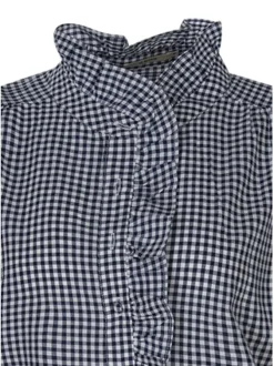 Robe courte en coton marine imprimée pourvue d'une coupe droite
