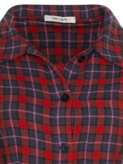 Robe courte en coton multicolore carreaux col italien et à manches longues
