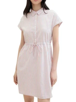 Robe courte en coton multicolore rayée coupe droite col français
