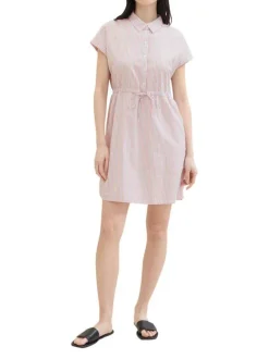 Robe courte en coton multicolore rayée coupe droite col français