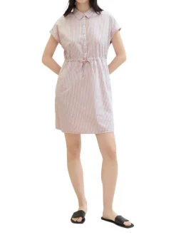Robe courte en coton multicolore rayée coupe droite col français