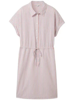 Robe courte en coton multicolore rayée coupe droite col français
