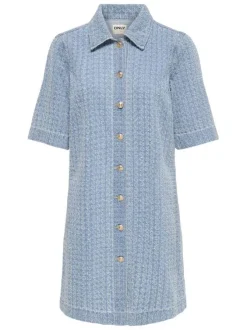 Robe courte en coton stone à motifs pourvue d'un col chemise