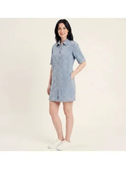 Robe courte en coton stone à motifs pourvue d'un col chemise