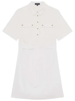 Robe courte en lin blanche pourvue d'un col à revers et de manches courtes