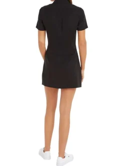 Robe courte en lin mélangé noire unie avec une coupe ajustée et un col italien