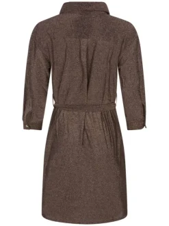 Robe courte en lurex bronzé avec une coupe près du corps et un col français