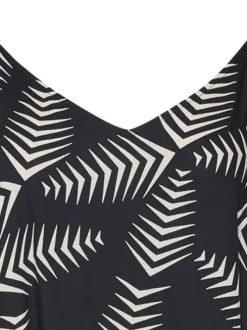 Robe courte à fines bretelles noire imprimé feuille à coupe droite et col v