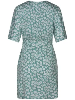 Robe courte Flora bleu ciel fleurie à coupe ajustée col v et à manches courtes