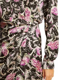 Robe courte framboise imprimé cachemire à coupe asymétrique et col italien