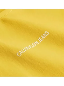 Robe courte jaune en coton biologique mélangé unie coupe moulante col rond