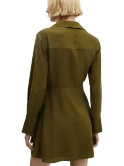 Robe courte kaki avec coupe portefeuille col v à revers et à manches longues