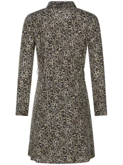Robe courte kaki imprimée avec une coupe droite à col français et des boutons