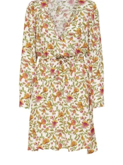 Robe courte kaki pour femme coupe droite fluide à imprimé floral
