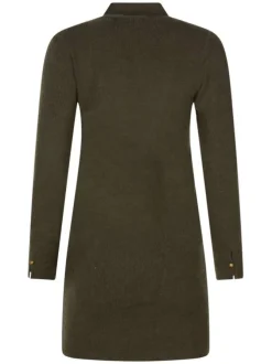 Robe courte kaki unie avec une coupe droite à col montant et des boutons