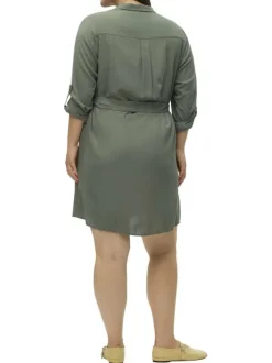 Robe courte kaki unie avec une coupe fluide et un col à revers