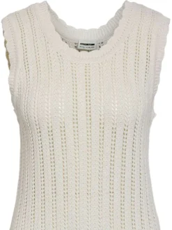 Robe courte Laika S/L O-Neck Knit Dress Fwd en coton mélangé écrue ajustée