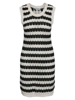 Robe courte Laika S/L O-Neck Knit Dress Fwd en coton mélangé noire et blanche