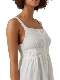 Robe courte à larges bretelles en coton blanche unie à coupe bohème et col rond