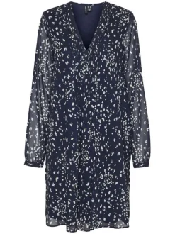 Robe courte marine imprimé tacheté avec une coupe regular fit et un col v