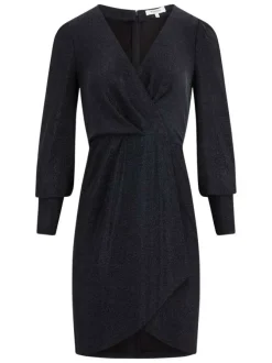Robe courte marine incrustée de fils lurex et pourvue d'un col v