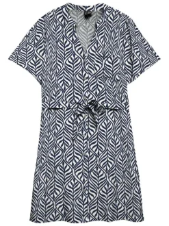 Robe courte marine à motifs avec une coupe ample et des manches courtes