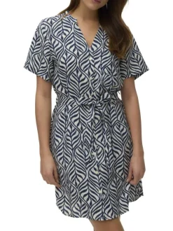 Robe courte marine à motifs avec une coupe ample et des manches courtes