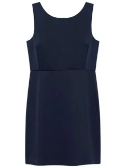 Robe courte marine unie avec une coupe cintrée et un col rond