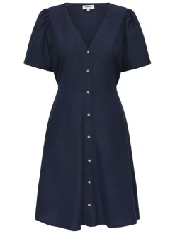 Robe courte marine unie cintré avec une coupe fluide et un col V