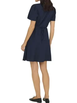 Robe courte marine unie cintré avec une coupe fluide et un col V
