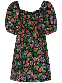 Robe courte multicolore en coton à maille effet gaufrée col v à manches courtes