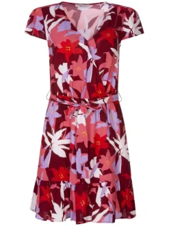 Robe courte multicolore fleurie avec une coupe droite et un col cache-coeur