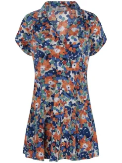 Robe courte multicolore fleurie coupe patineuse col v et sans manches