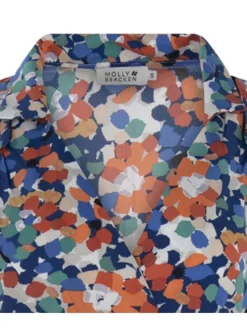 Robe courte multicolore fleurie coupe patineuse col v et sans manches