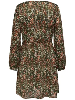 Robe courte multicolore imprimé abstrait coupe fluide col v et à manches longues