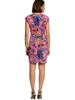 Robe courte multicolore imprimée à coupe près du corps et à col cache-coeur