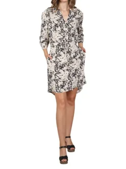 Robe courte multicolore imprimé feuille all-over coupe asymétrique avec un col v et un lien à nouer à l'avant