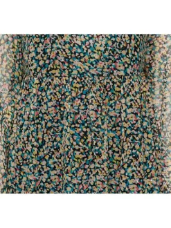 Robe courte multicolore imprimé fleuri avec une coupe patineuse et un col v