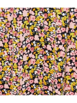Robe courte multicolore imprimé floral avec une coupe patineuse et un col v